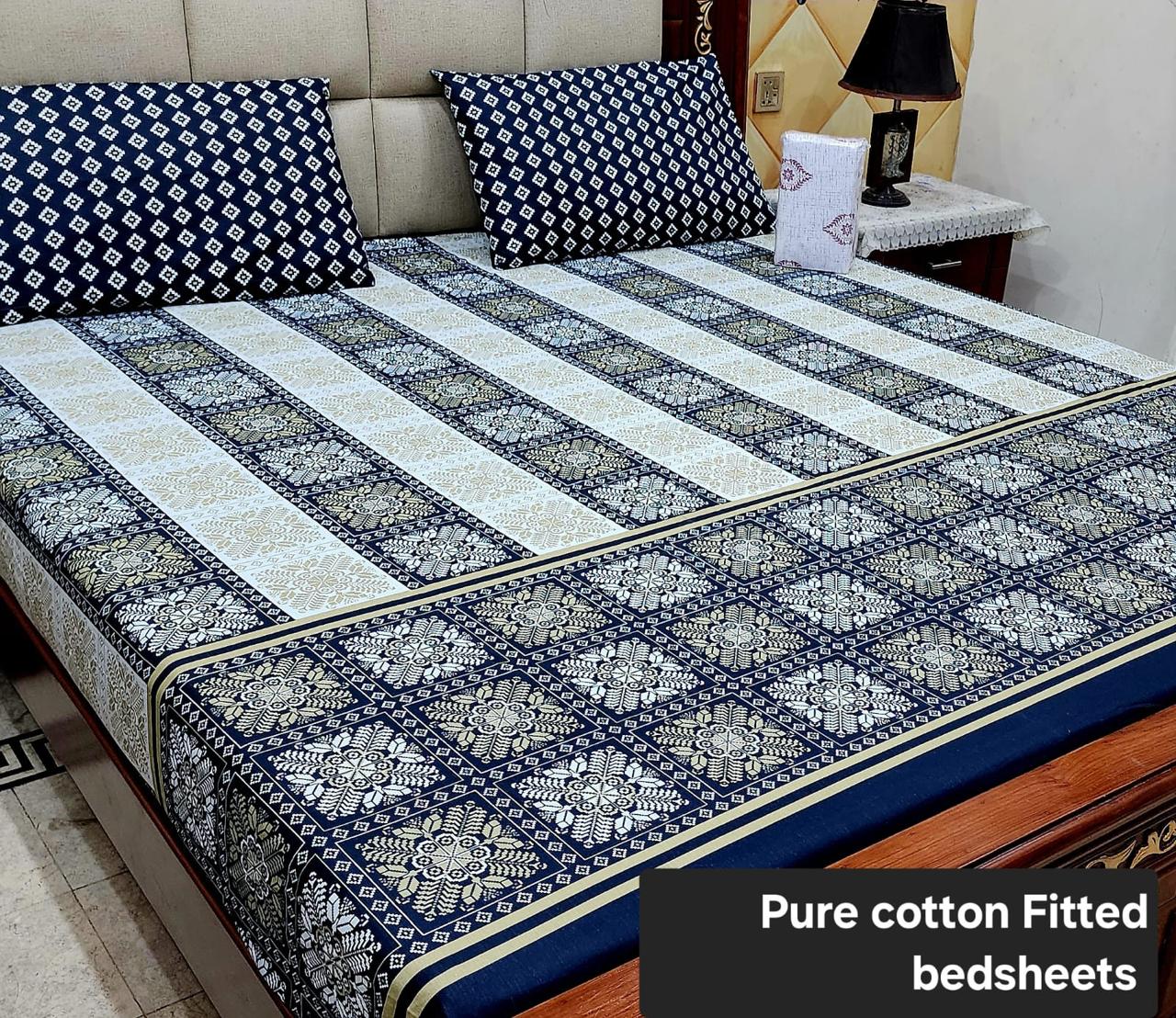 Premium Pure Cotton 3-Piece Fitted Bedsheet Set – King Size