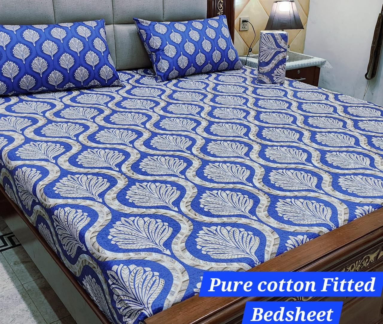 Premium Pure Cotton 3-Piece Fitted Bedsheet Set – King Size