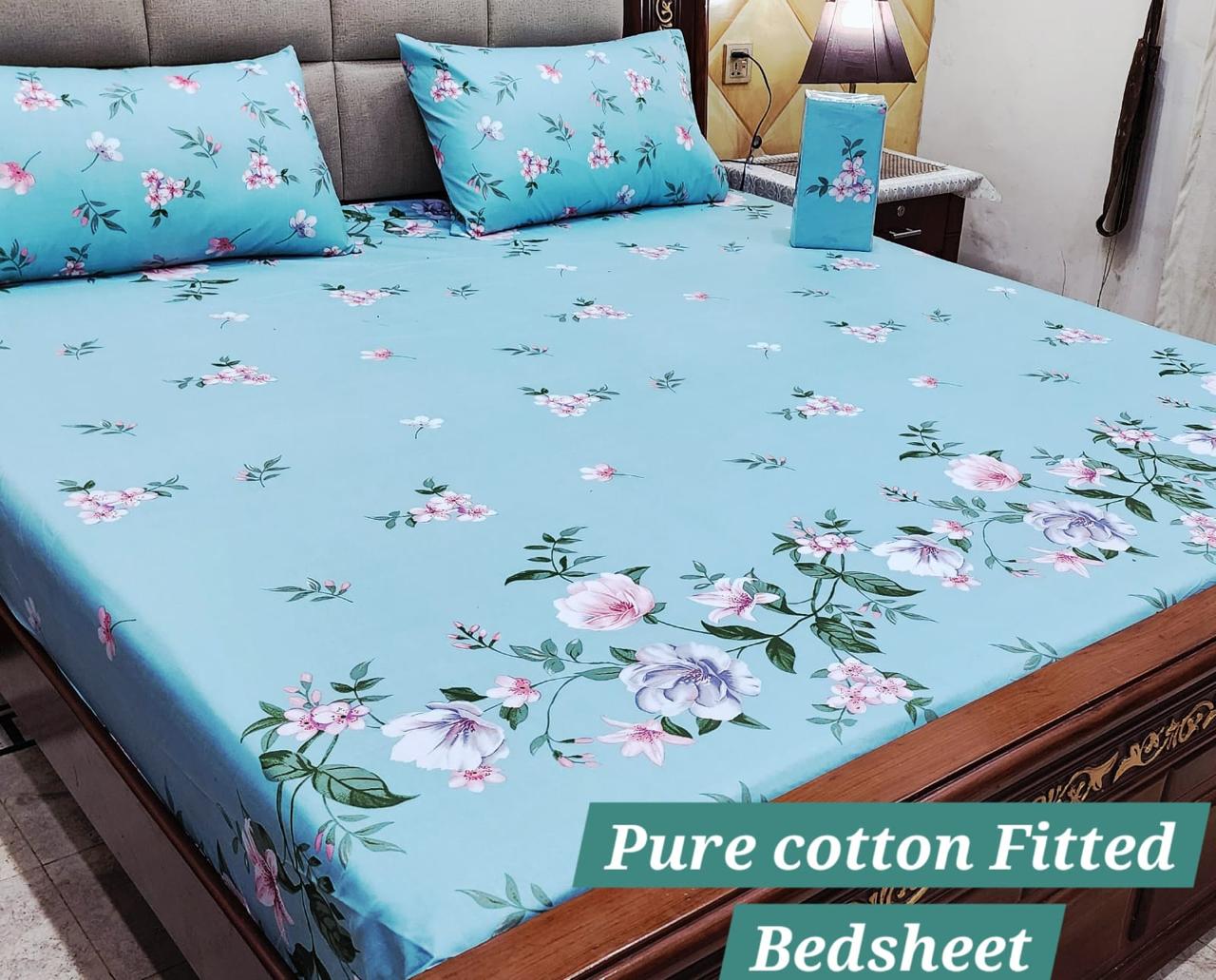 Premium Pure Cotton 3-Piece Fitted Bedsheet Set – King Size
