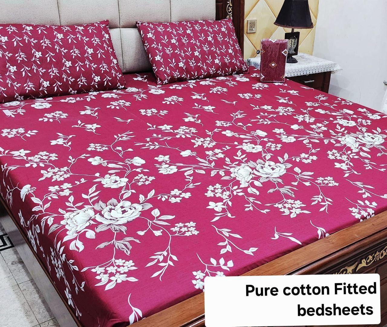 Premium Pure Cotton 3-Piece Fitted Bedsheet Set – King Size