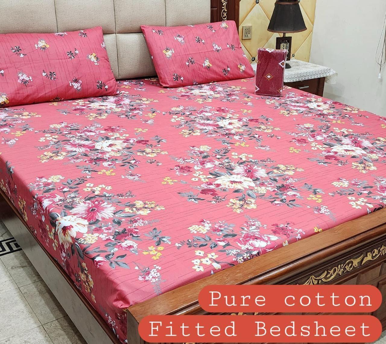 Premium Pure Cotton 3-Piece Fitted Bedsheet Set – King Size