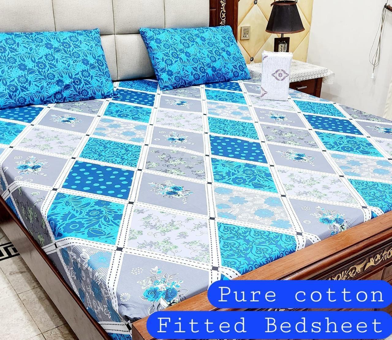 Premium Pure Cotton 3-Piece Fitted Bedsheet Set – King Size