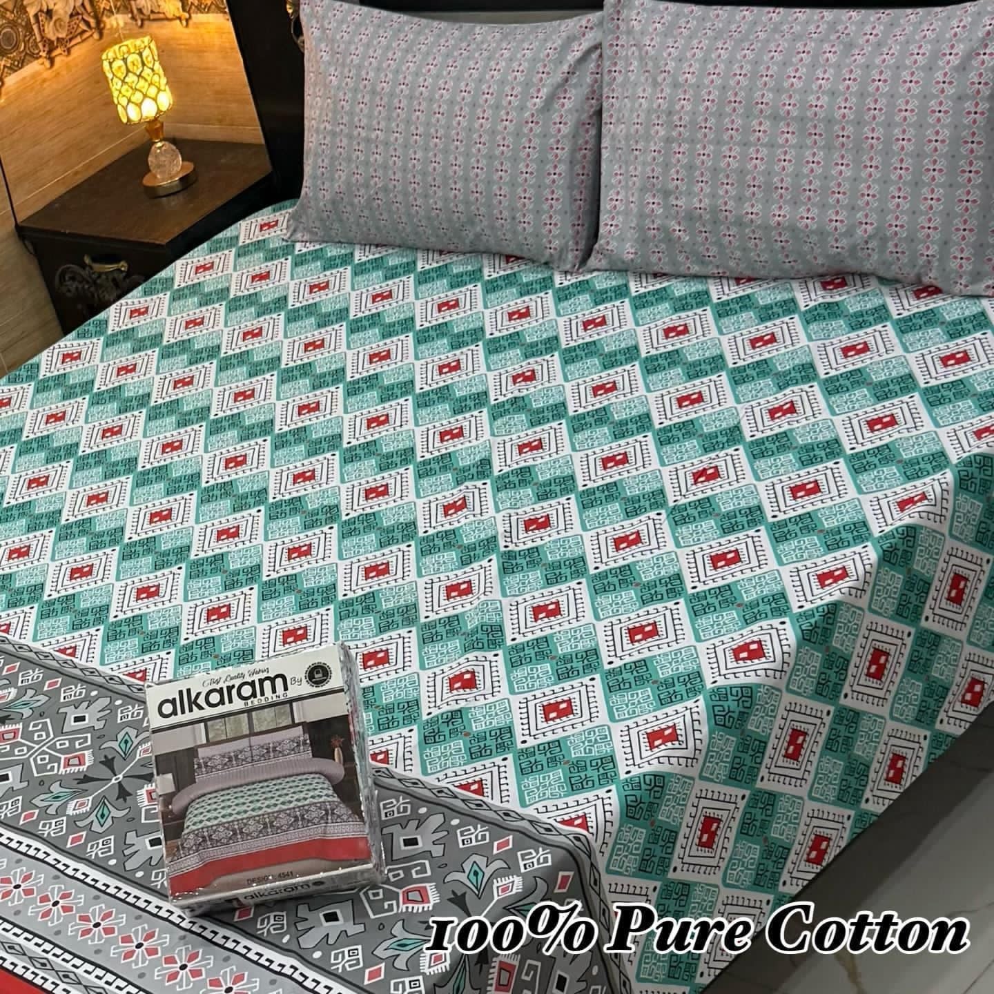 Premium Pure Cotton 3-Piece Fitted Bedsheet Set – King Size