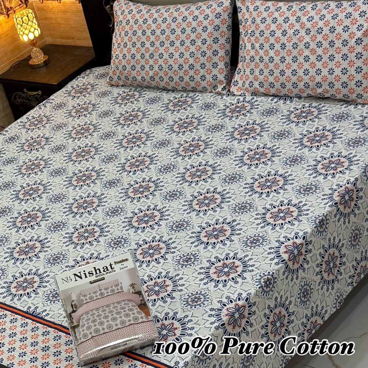 Premium Pure Cotton 3-Piece Fitted Bedsheet Set – King Size