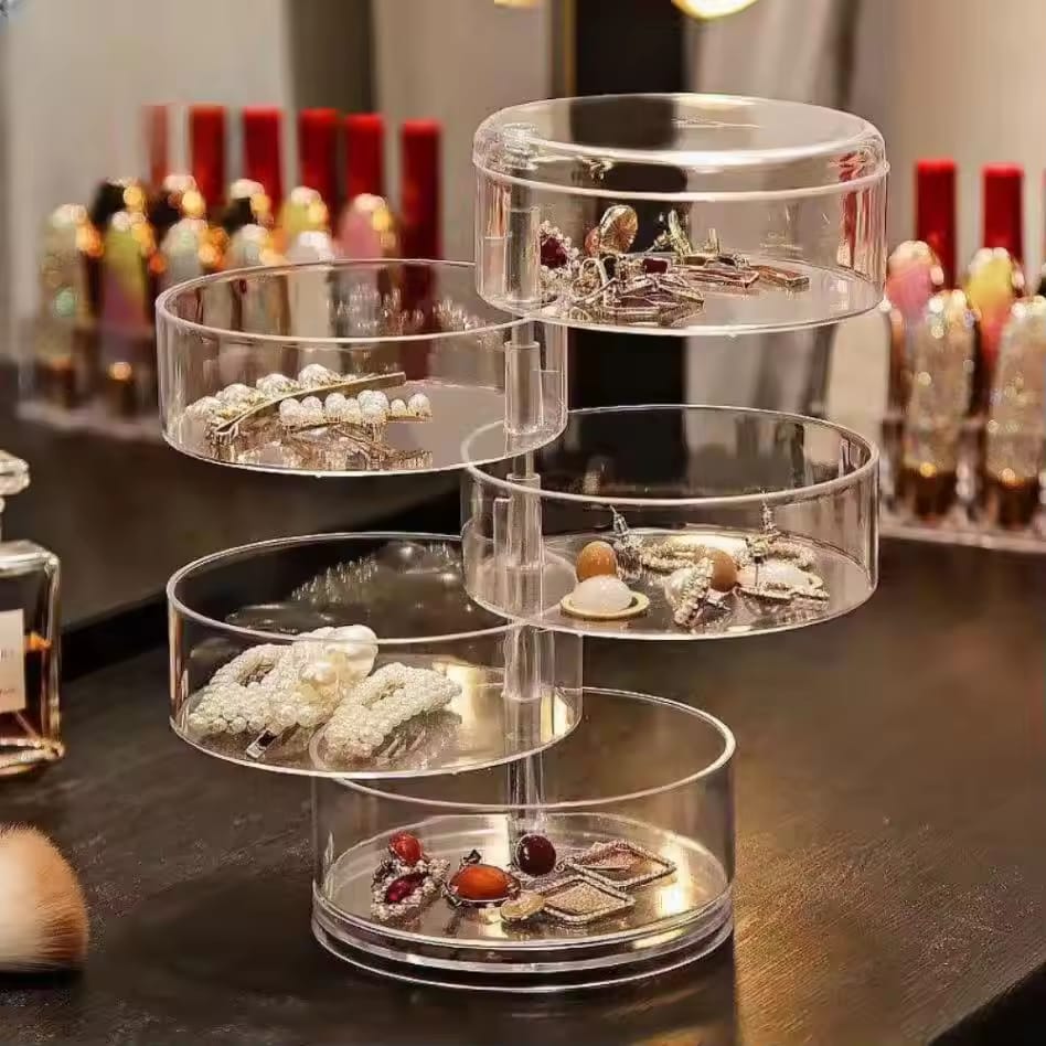 4-Layer Rotating Jewelry Makeup Organizer Box