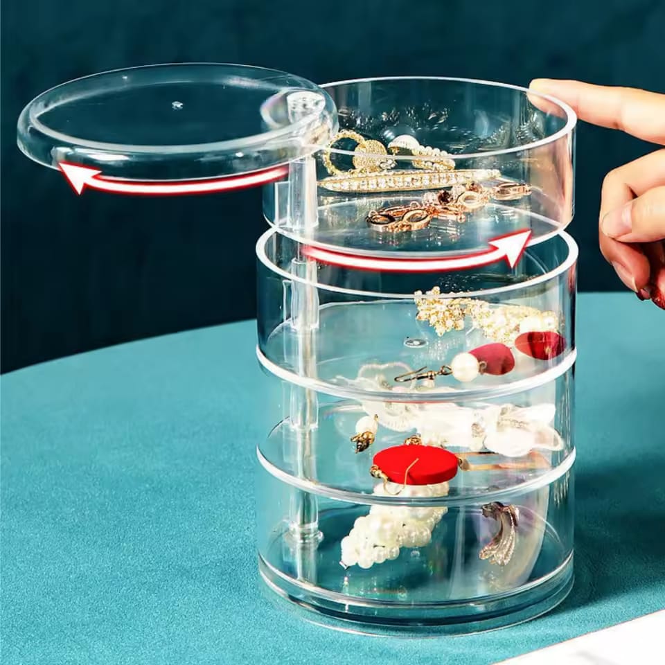4-Layer Rotating Jewelry Makeup Organizer Box