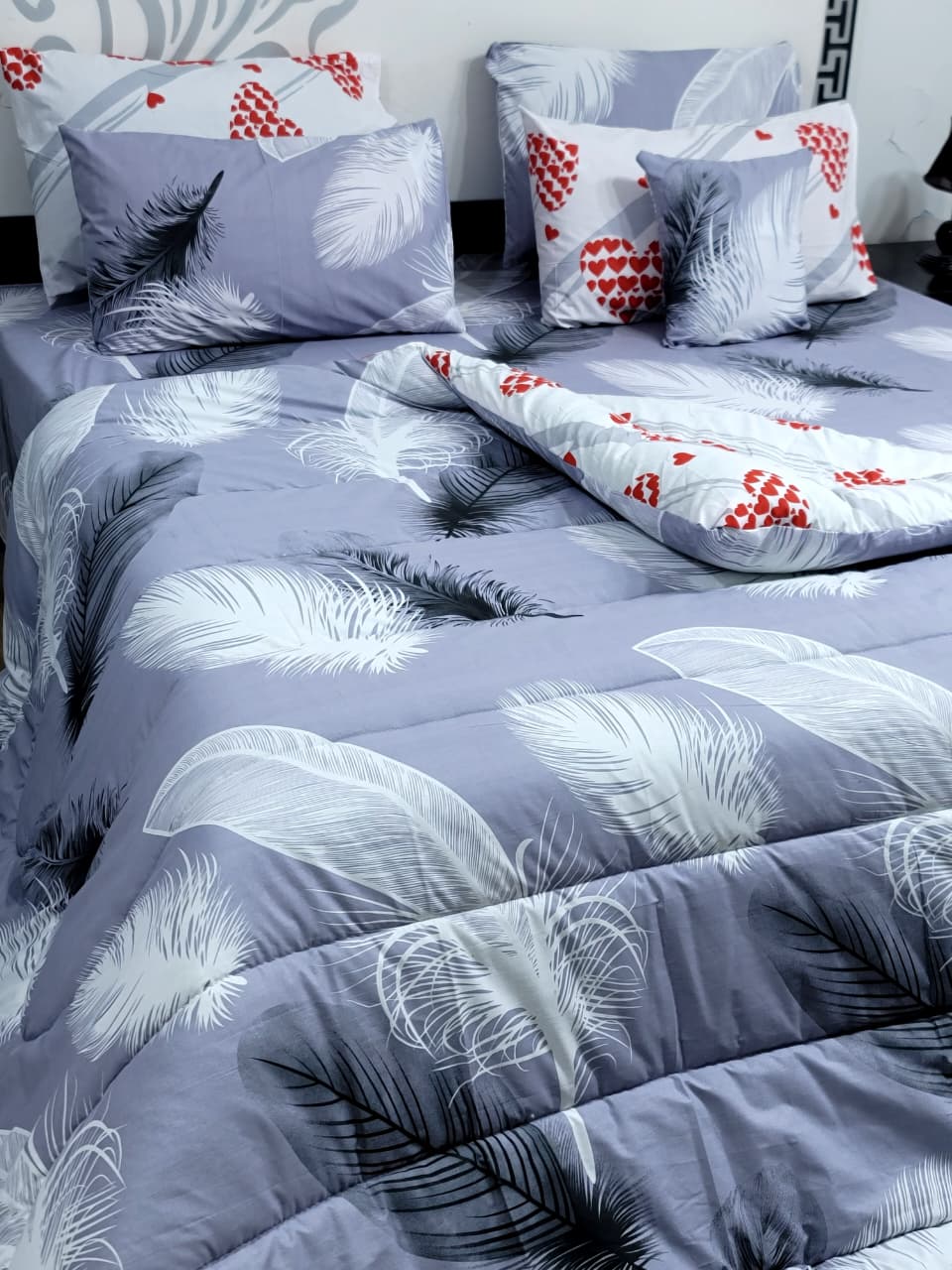 Luxury Pure Cotton Printed 7 Pcs Vicky Razai Set – King Size Bedding Collection