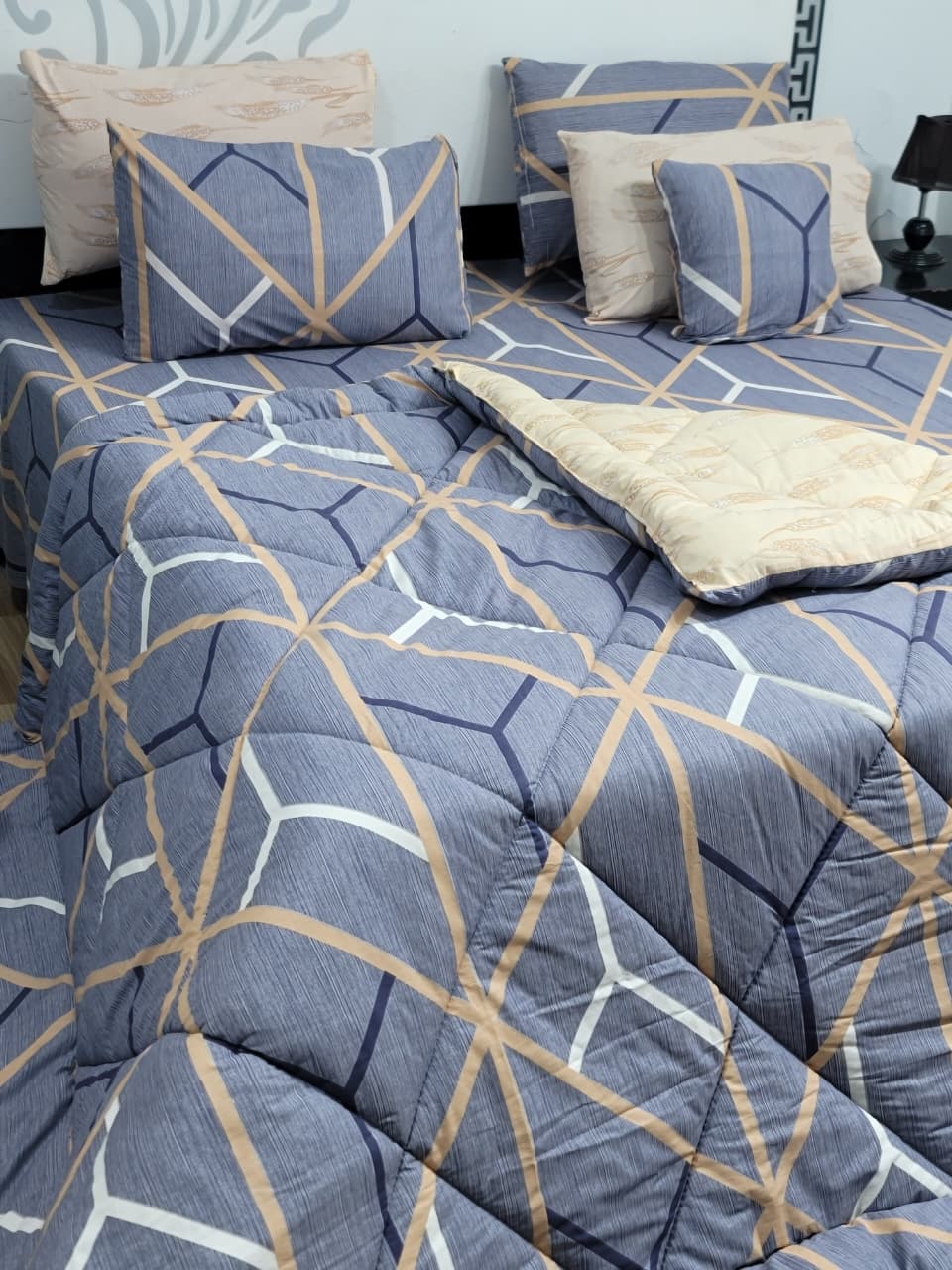 Luxury Pure Cotton Printed 7 Pcs Vicky Razai Set – King Size Bedding Collection