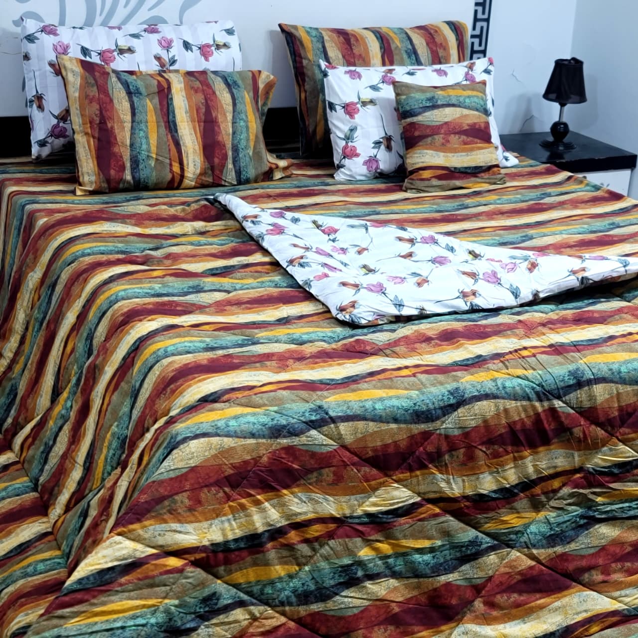 Luxury Pure Cotton Printed 7 Pcs Vicky Razai Set – King Size Bedding Collection