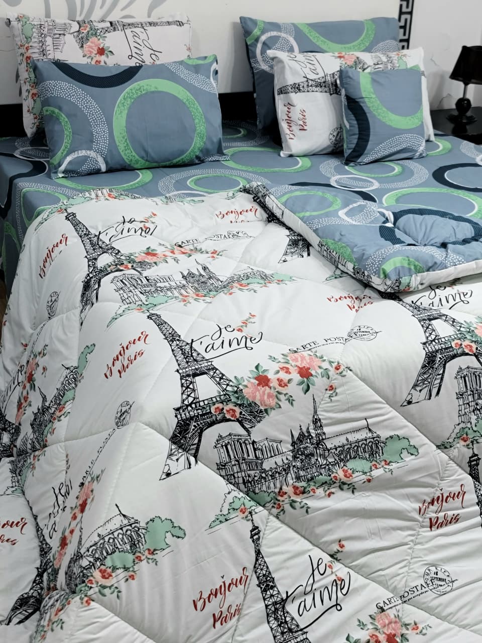 Luxury Pure Cotton Printed 7 Pcs Vicky Razai Set – King Size Bedding Collection