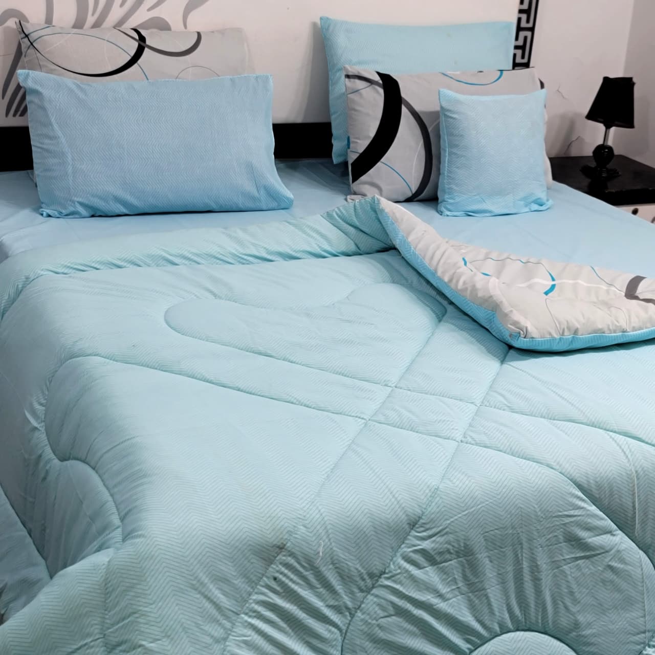 Luxury Pure Cotton Printed 7 Pcs Vicky Razai Set – King Size Bedding Collection