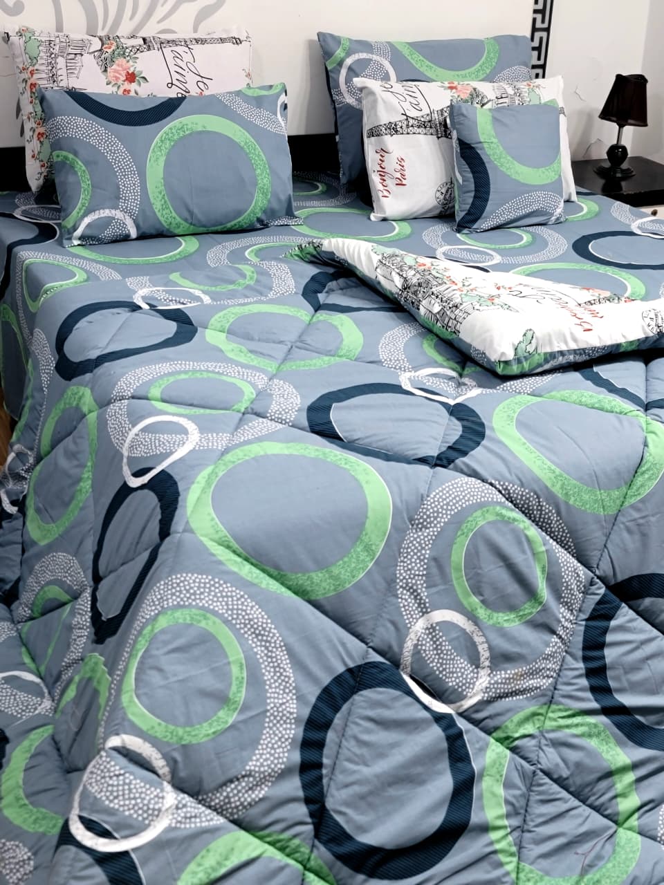 Luxury Pure Cotton Printed 7 Pcs Vicky Razai Set – King Size Bedding Collection