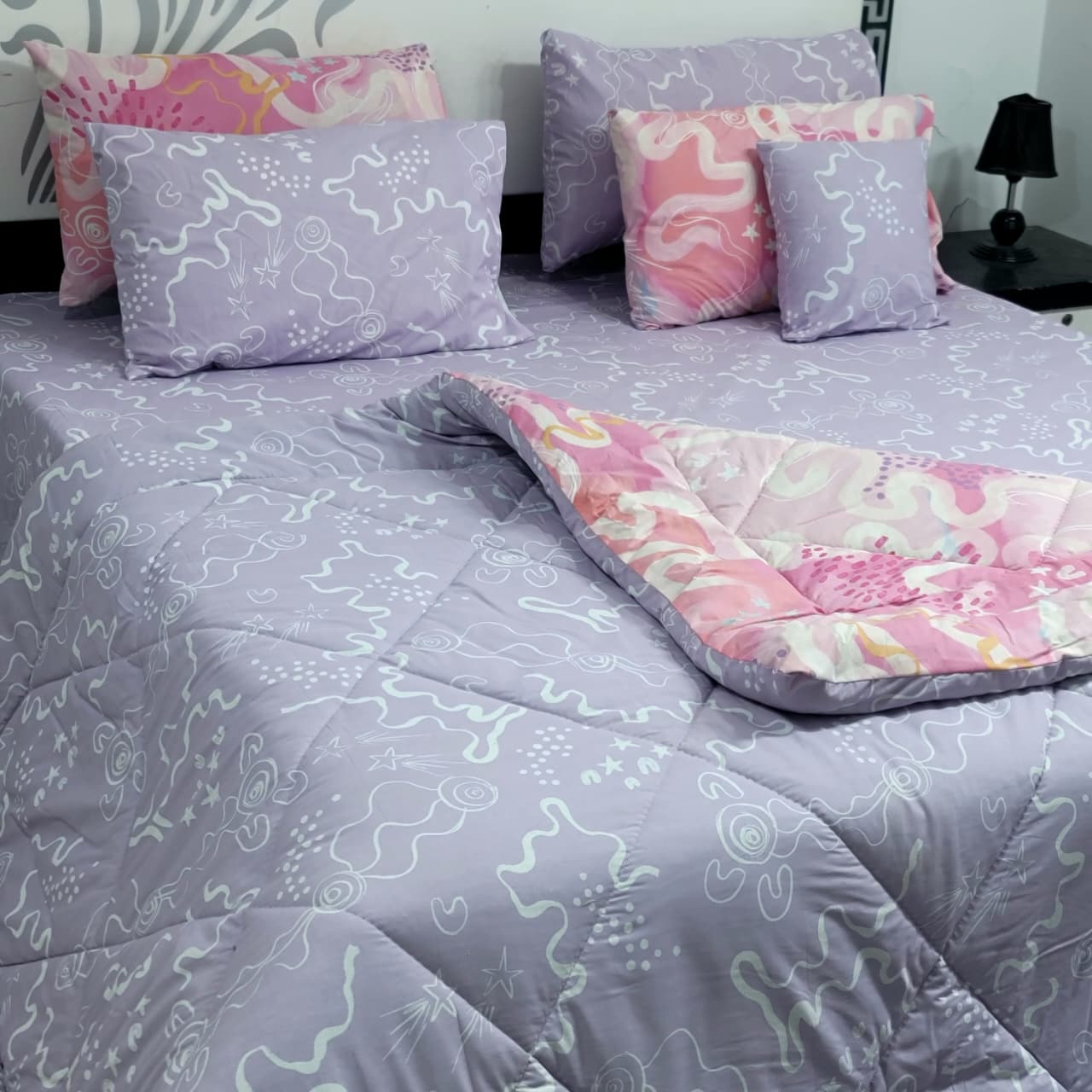 Luxury Pure Cotton Printed 7 Pcs Vicky Razai Set – King Size Bedding Collection