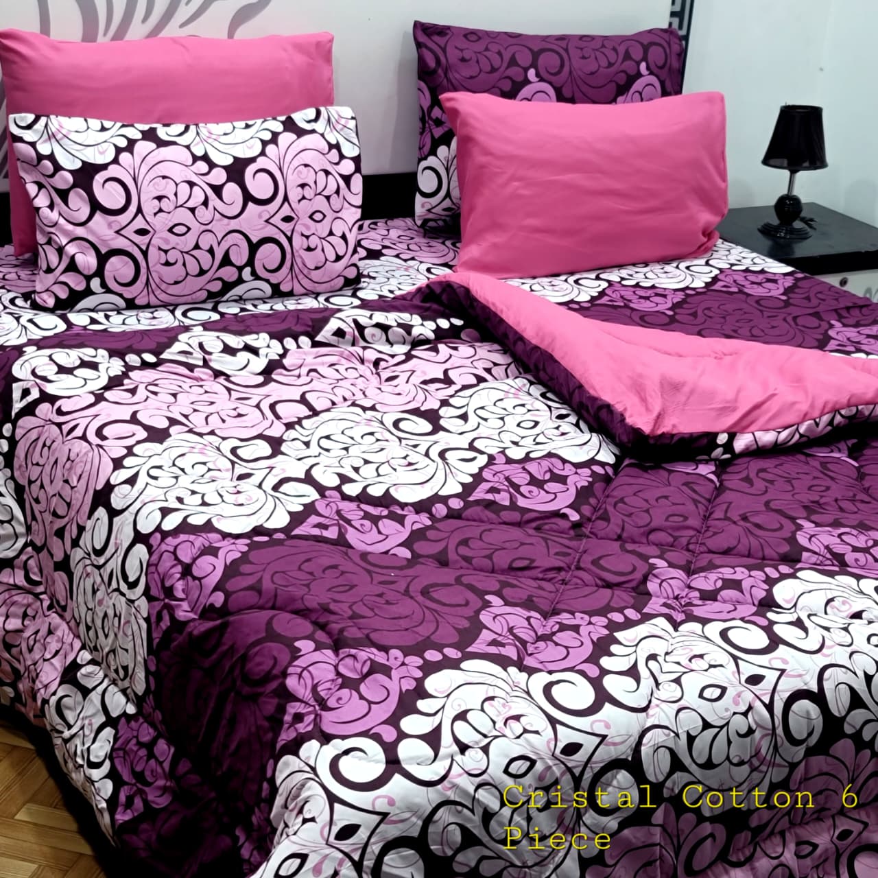 Luxury Pure Cotton Printed 7 Pcs Vicky Razai Set – King Size Bedding Collection