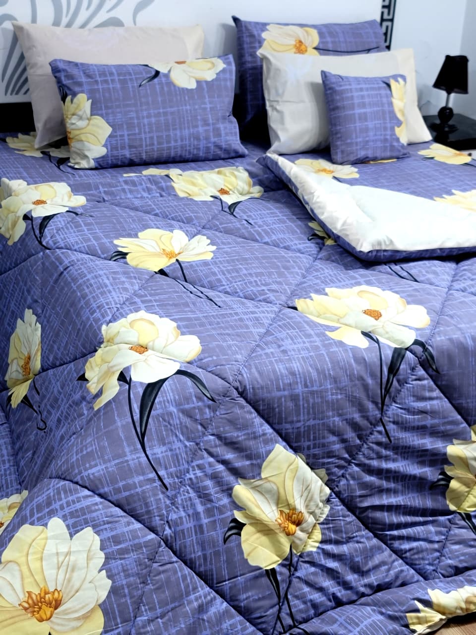 Luxury Pure Cotton Printed 7 Pcs Vicky Razai Set – King Size Bedding Collection