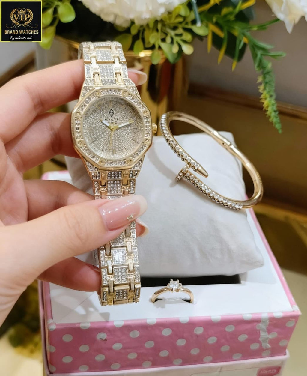 Luxury Diamond Stone Jewelry Watch Set for Girls