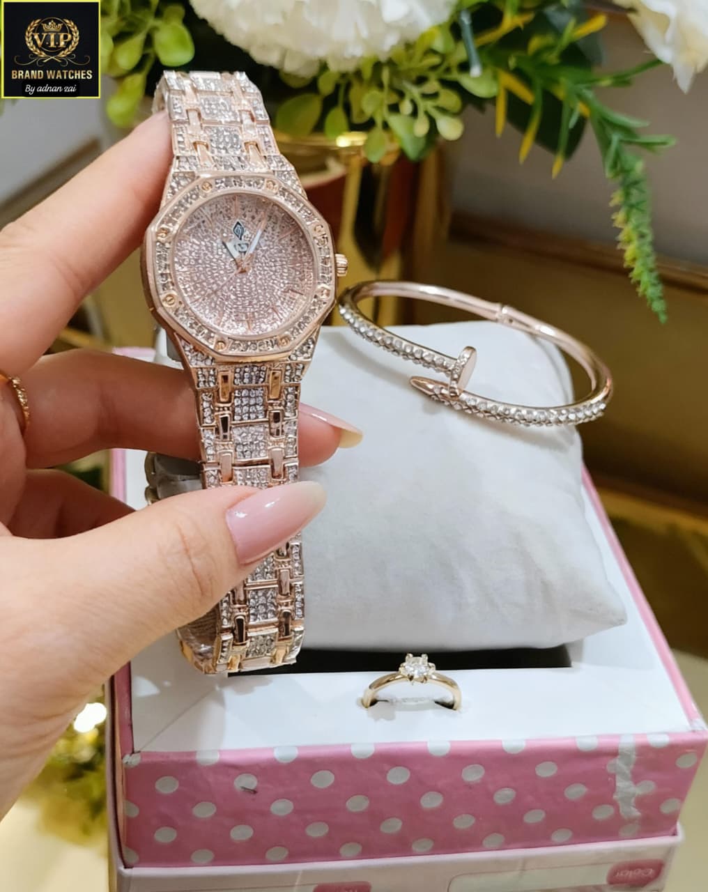 Luxury Diamond Stone Jewelry Watch Set for Girls