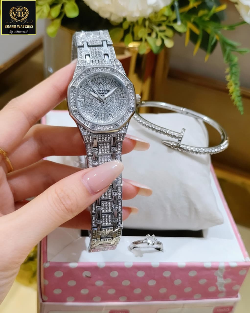 Luxury Diamond Stone Jewelry Watch Set for Girls