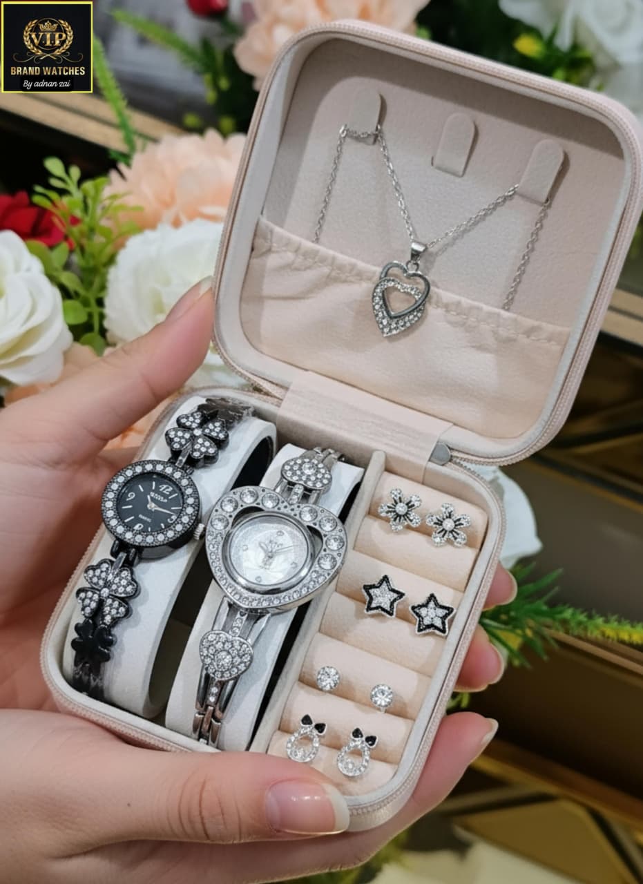 2-in-1 Diamond Stone Jewelry Watch Gift Set for Girls