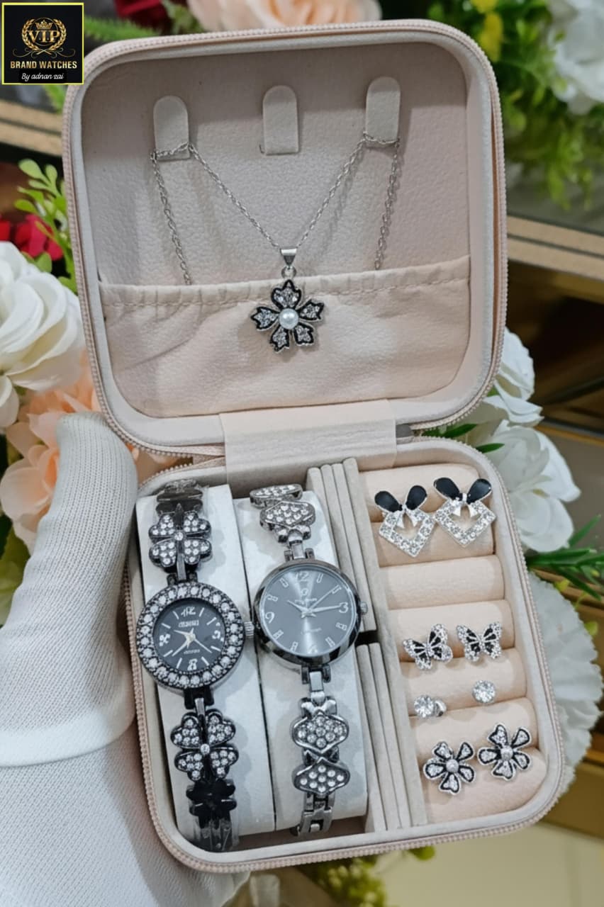2-in-1 Diamond Stone Jewelry Watch Gift Set for Girls