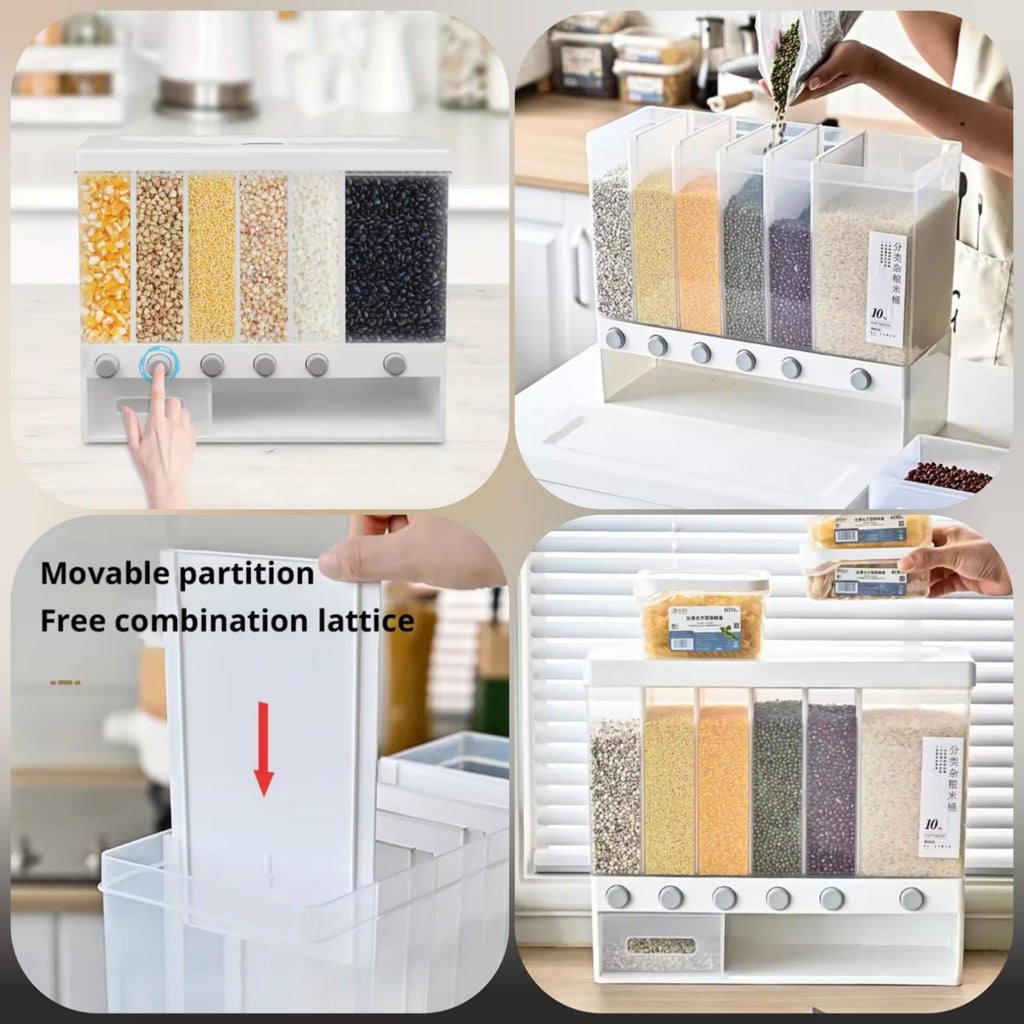 6-in-1 Premium Cereal Dispenser with Box Packing – Space Saving & Airtight Storage