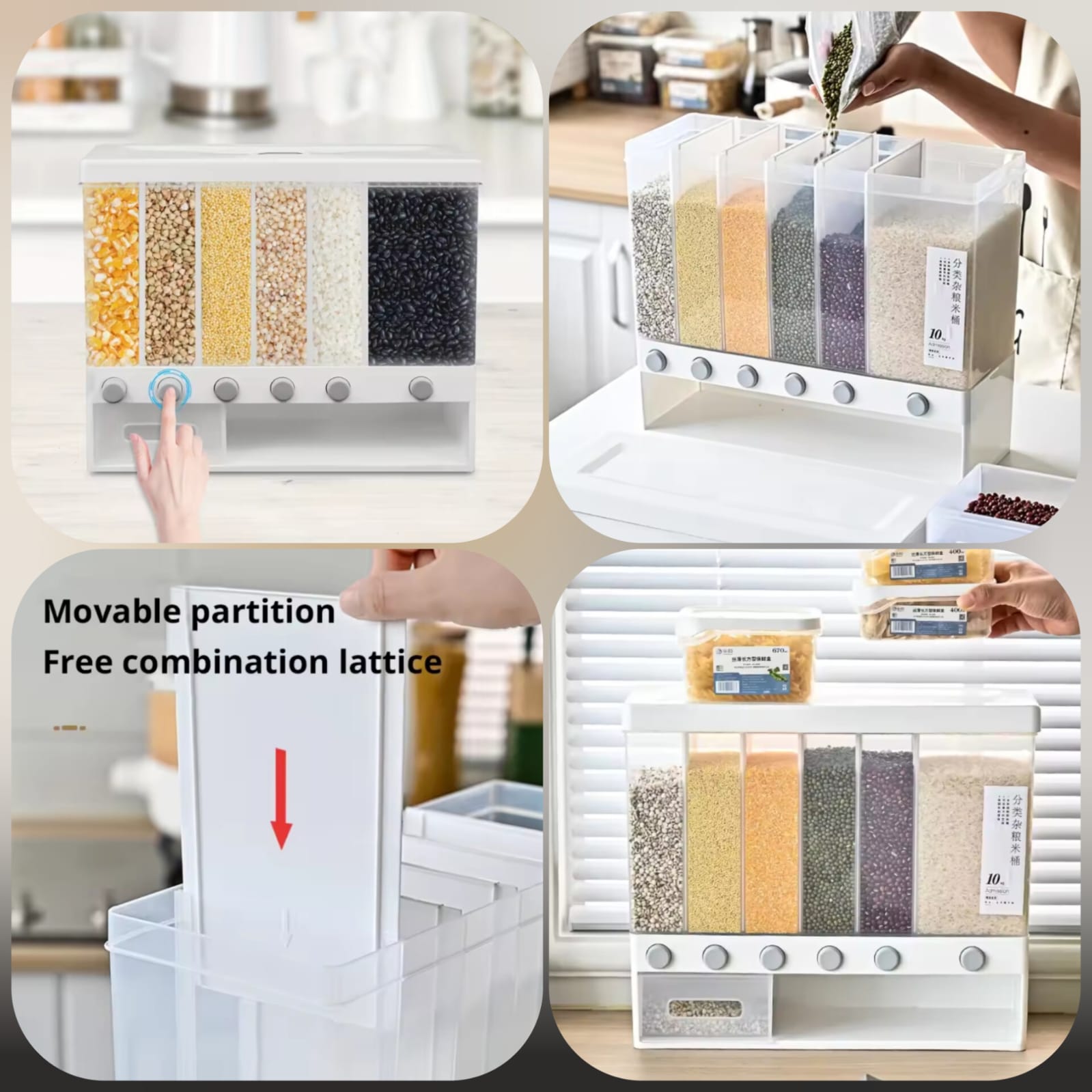 6-in-1 Premium Cereal Dispenser with Box Packing – Space Saving & Airtight Storage