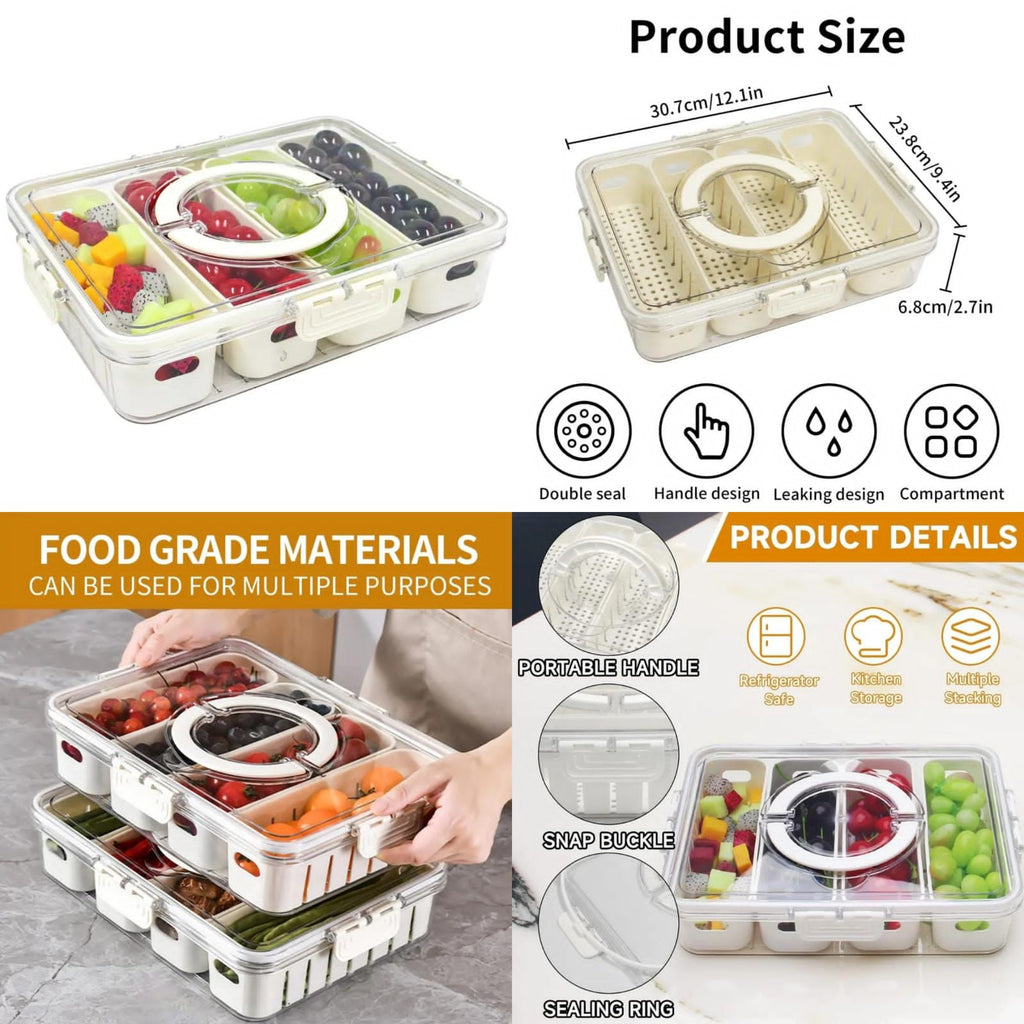 4-Grid Storage Box with Drainer and Lid