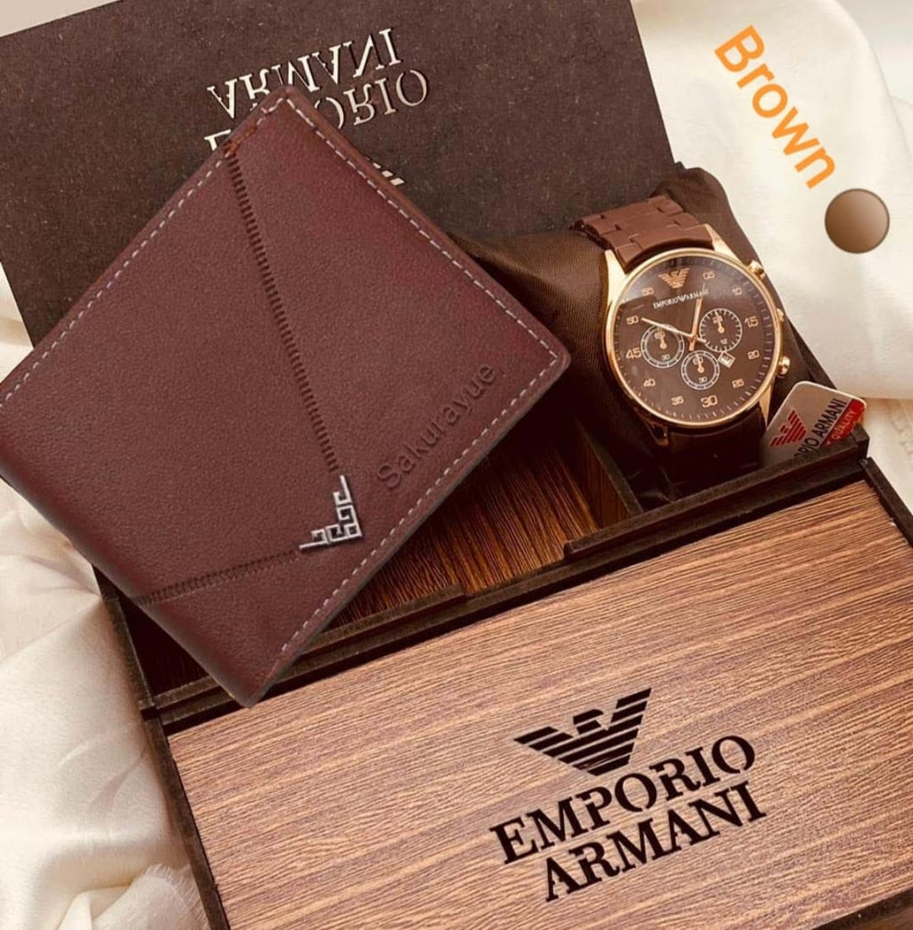 Luxury Watch &amp; Wallet Combo Gift Set – Elegant Wooden Box 2025