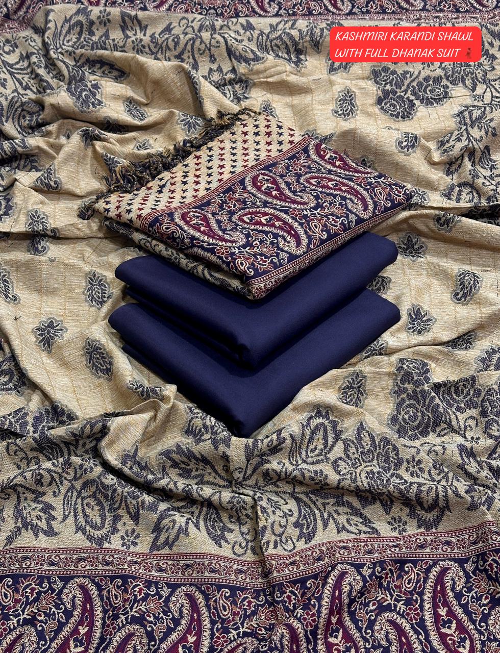Women’s premium Dhanak suit 2025 – pure Karandi Kashmiri shawl, luxury winter collection dress with warm fabric and rich embroidery