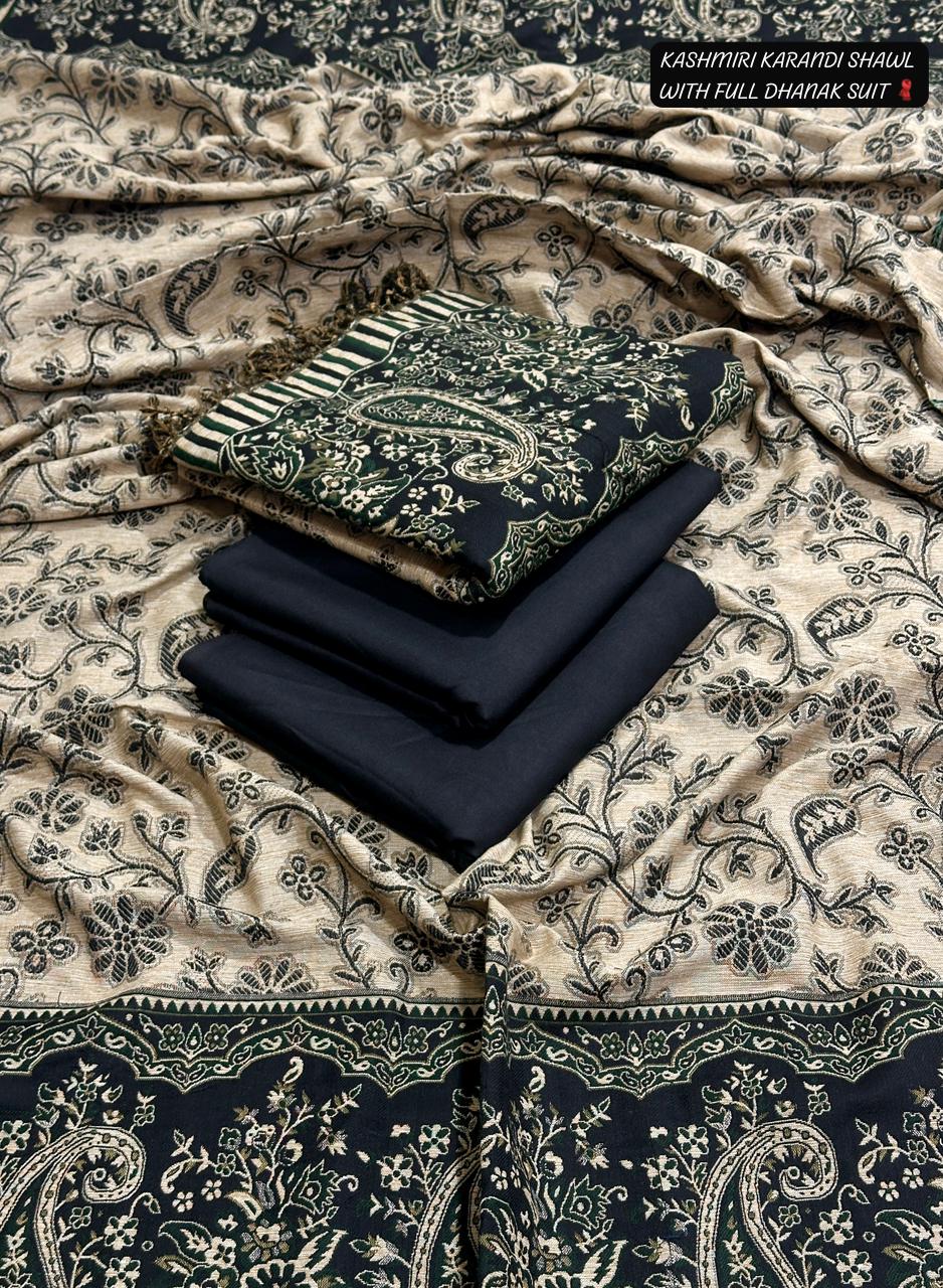 Women’s premium Dhanak suit 2025 – pure Karandi Kashmiri shawl, luxury winter collection dress with warm fabric and rich embroidery