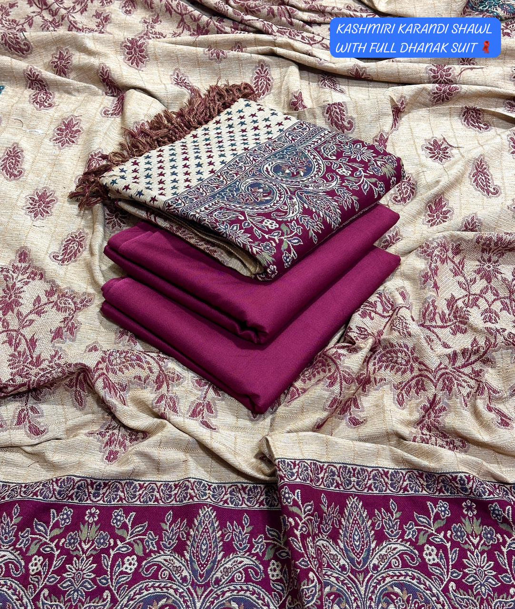 Women’s premium Dhanak suit 2025 – pure Karandi Kashmiri shawl, luxury winter collection dress with warm fabric and rich embroidery
