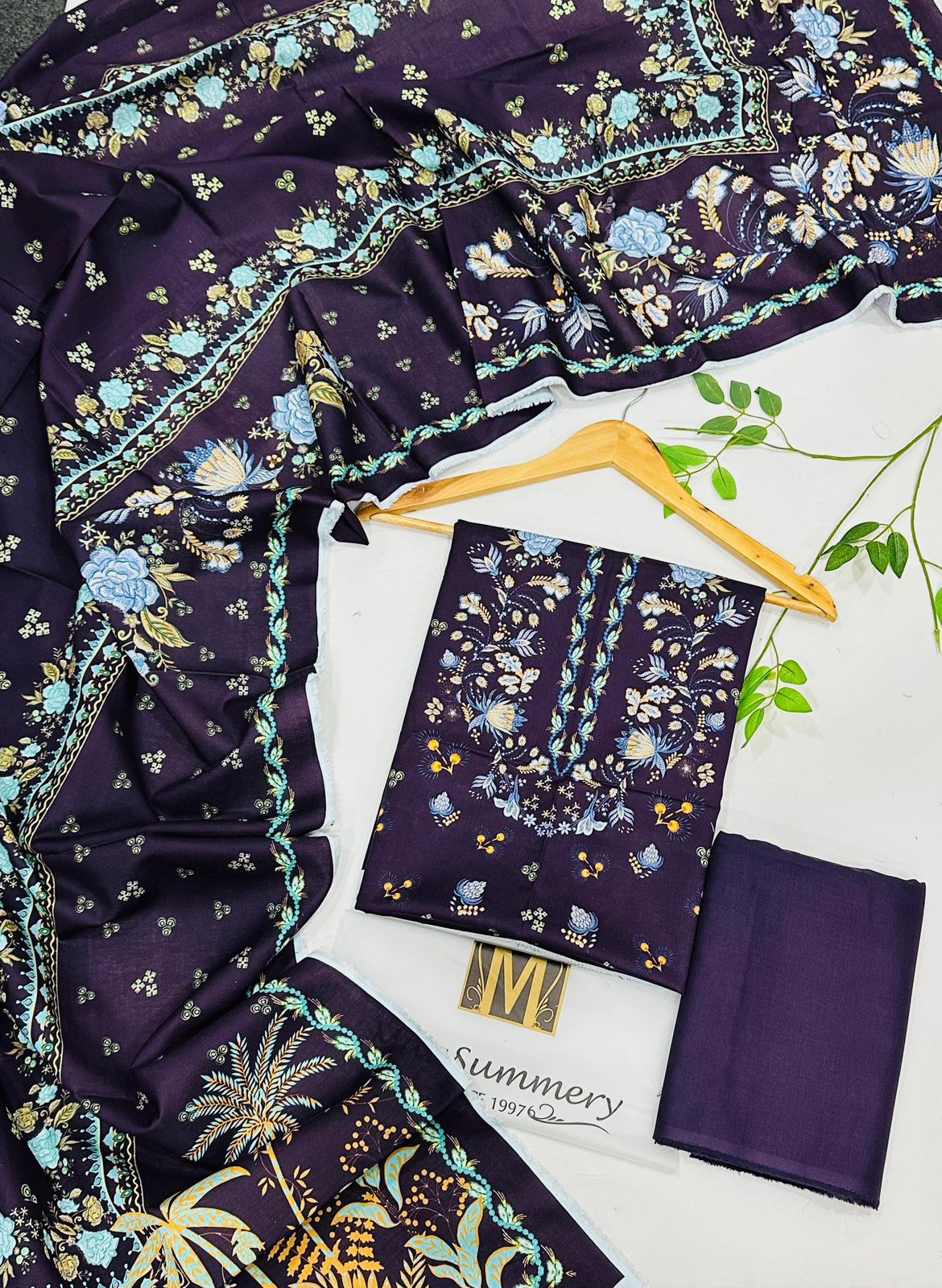 Premium 3-piece digital printed khaddar suit for women – elegant winter collection outfit with warm fabric and vibrant design