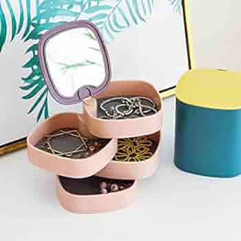 4-Layer Rotating Jewelry Organizer Box with Mirror Lid