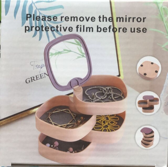 4-Layer Rotating Jewelry Organizer Box with Mirror Lid