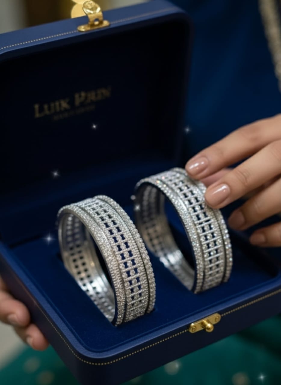 Silver Chura Bangle Set – 14-Piece Steel Cut Premium Collection (Multiple Sizes)