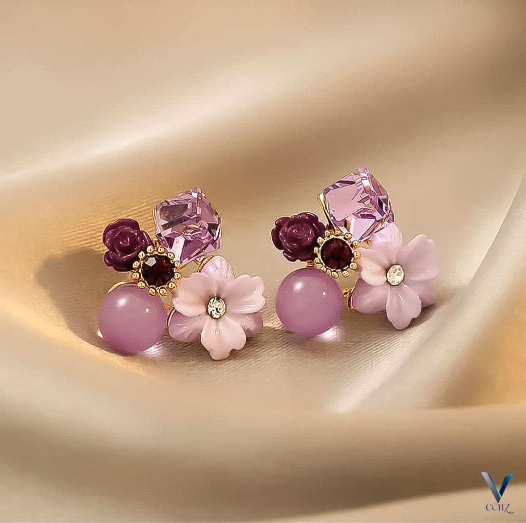 Fancy China Flower Earrings – Elegant Floral Design in 6 Stunning Colors