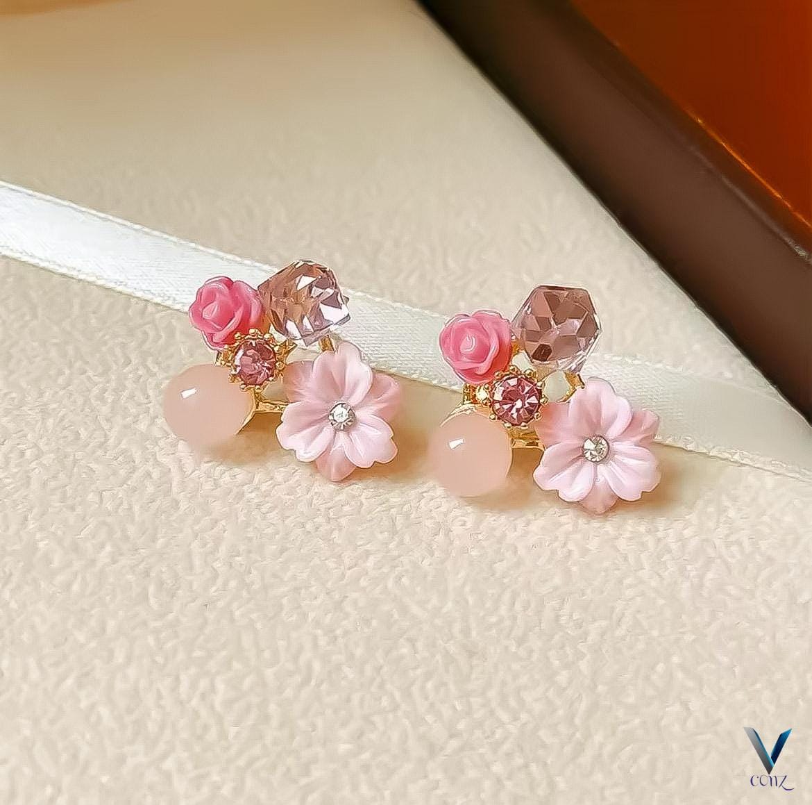 Fancy China Flower Earrings – Elegant Floral Design in 6 Stunning Colors
