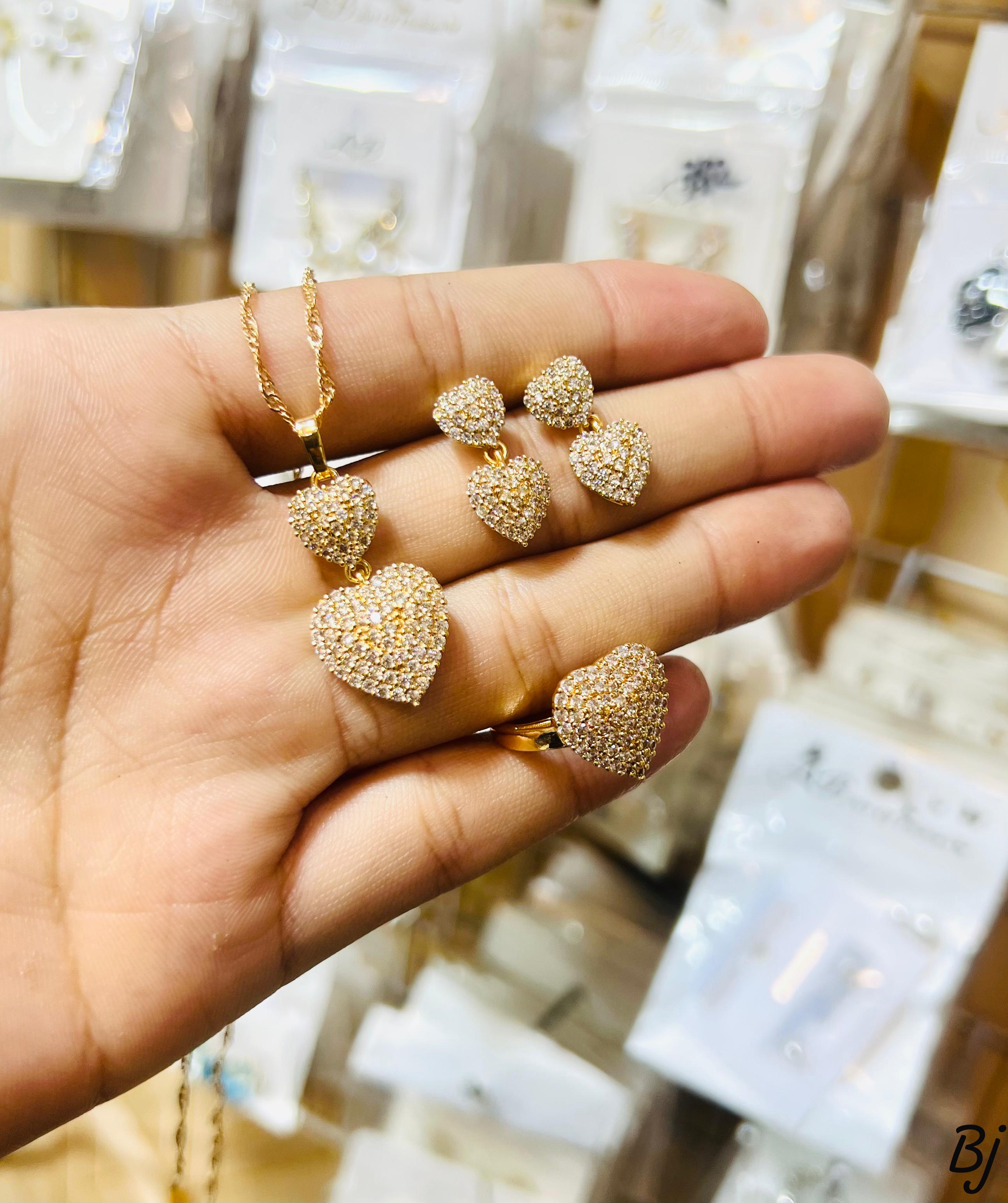 Gold-Plated Zircon Heart Locket Set with Adjustable Ring