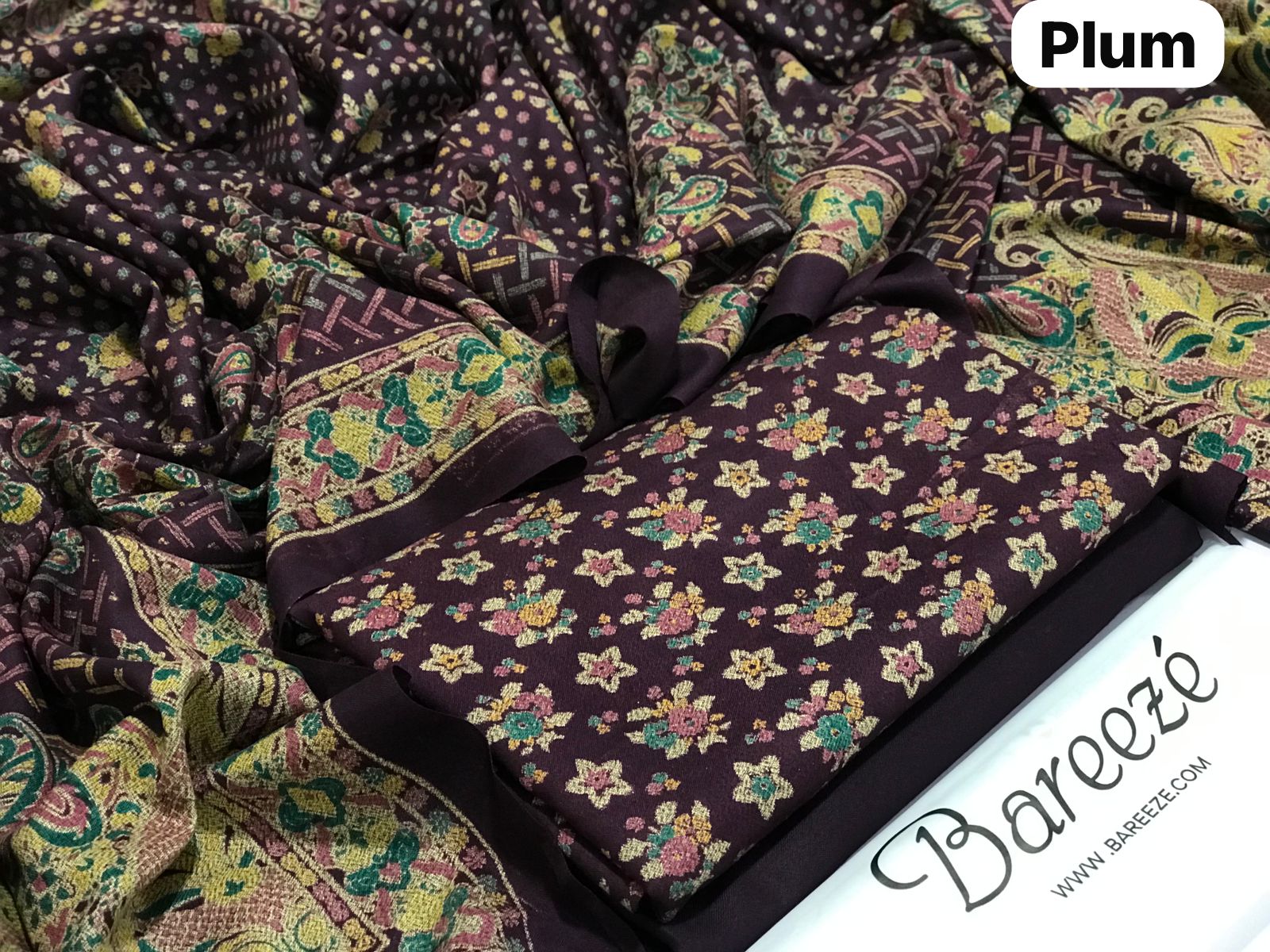 Premium Dhanak 3-Piece Printed Suit – Winter Burnout Shawl Collection