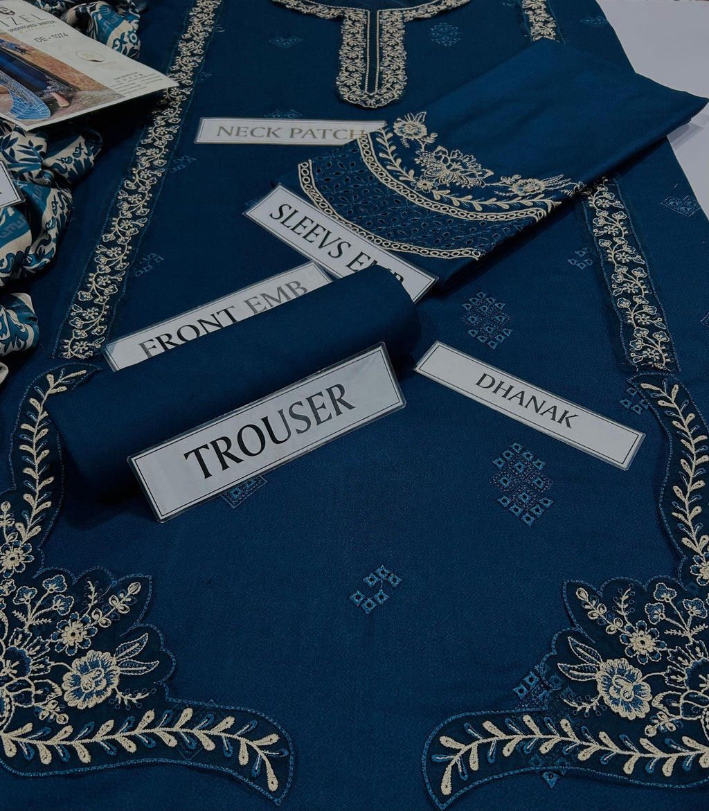 Premium Air-Jet Dhanak 3PC Heavy Embroidered Suit with Digital Pashmina Shawl – Winter Collection 2025/26