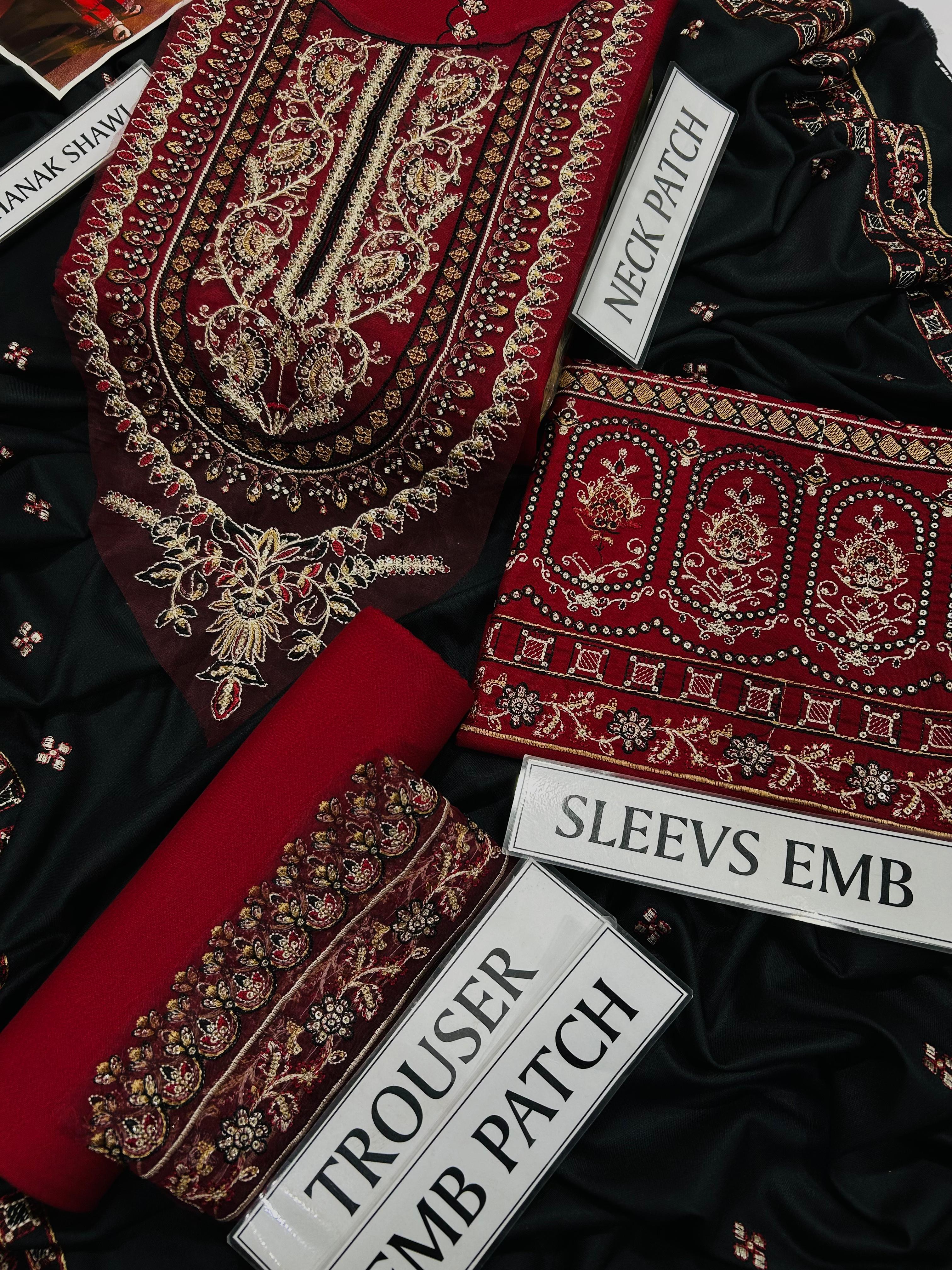 Luxury Airjet Dhanak 3-piece embroidered winter suit with heavy sequence shawl – premium women’s outfit Pakistan 2025