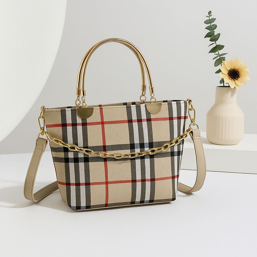 Printed Metal Handle Handbag & Crossbody Bag