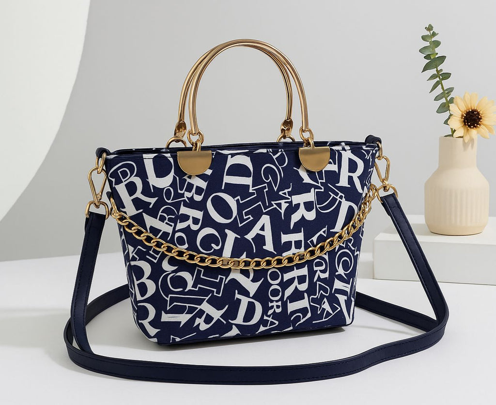 Printed Metal Handle Handbag & Crossbody Bag