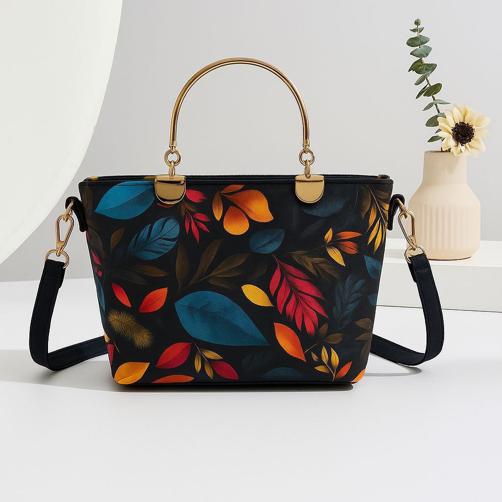 Printed Metal Handle Handbag & Crossbody Bag