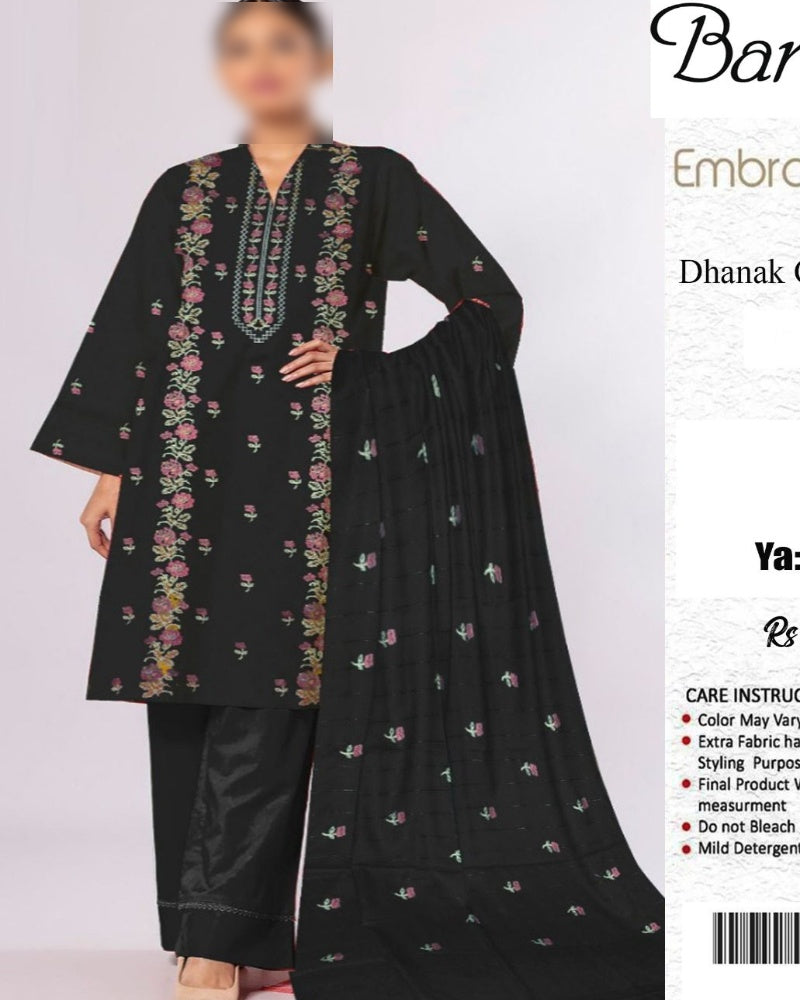 Premium 3-Piece Embroidered Dhank Suit with Velvet Shawl – Luxury Winter Collection for Women | Elegant Winter Outfit with Velvet Shawl and Fine Embroidery