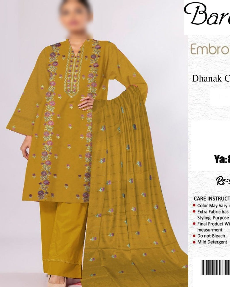 Premium 3-Piece Embroidered Dhank Suit with Velvet Shawl – Luxury Winter Collection for Women | Elegant Winter Outfit with Velvet Shawl and Fine Embroidery