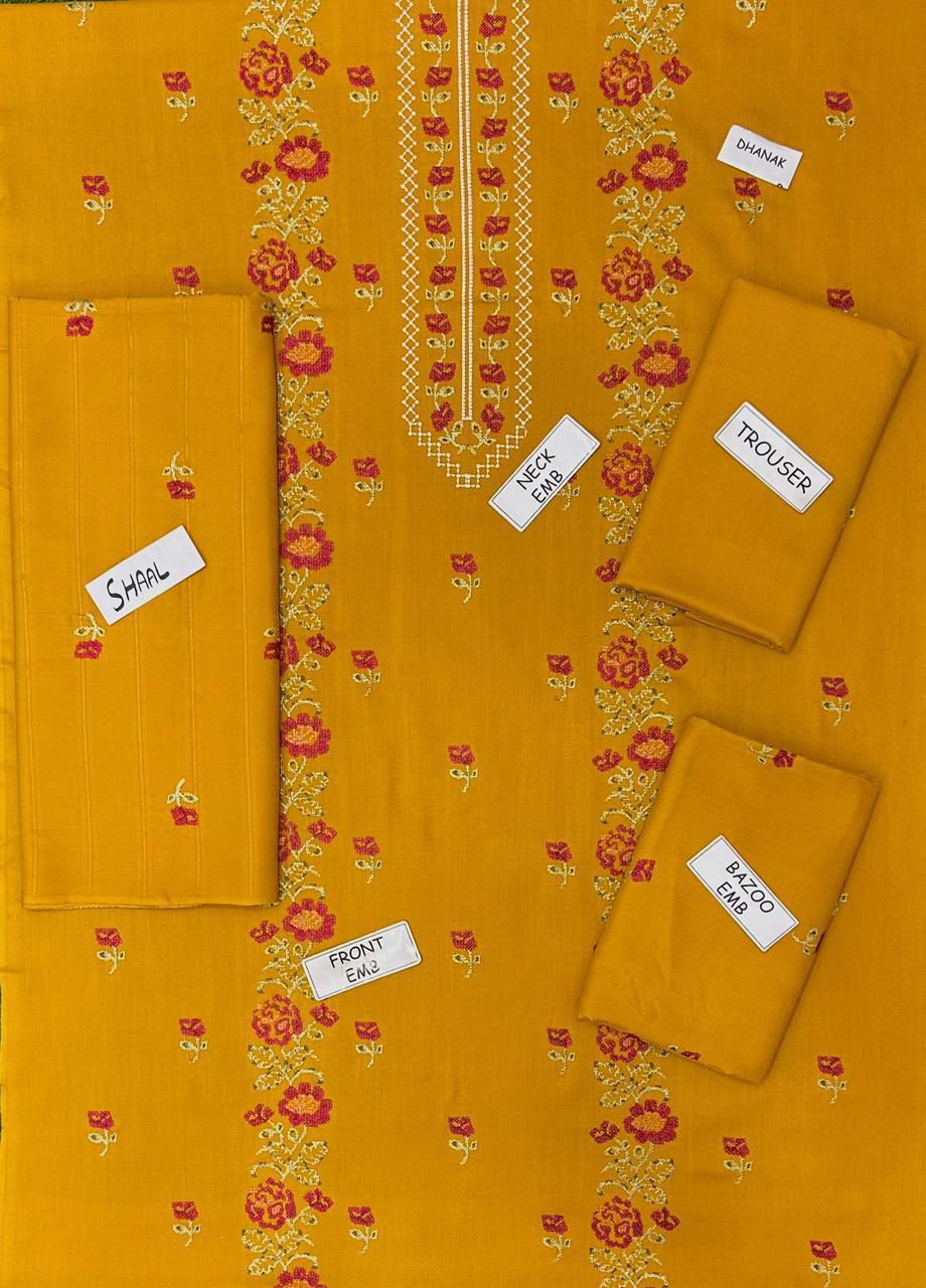 Premium 3-Piece Embroidered Dhank Suit with Velvet Shawl – Luxury Winter Collection for Women | Elegant Winter Outfit with Velvet Shawl and Fine Embroidery