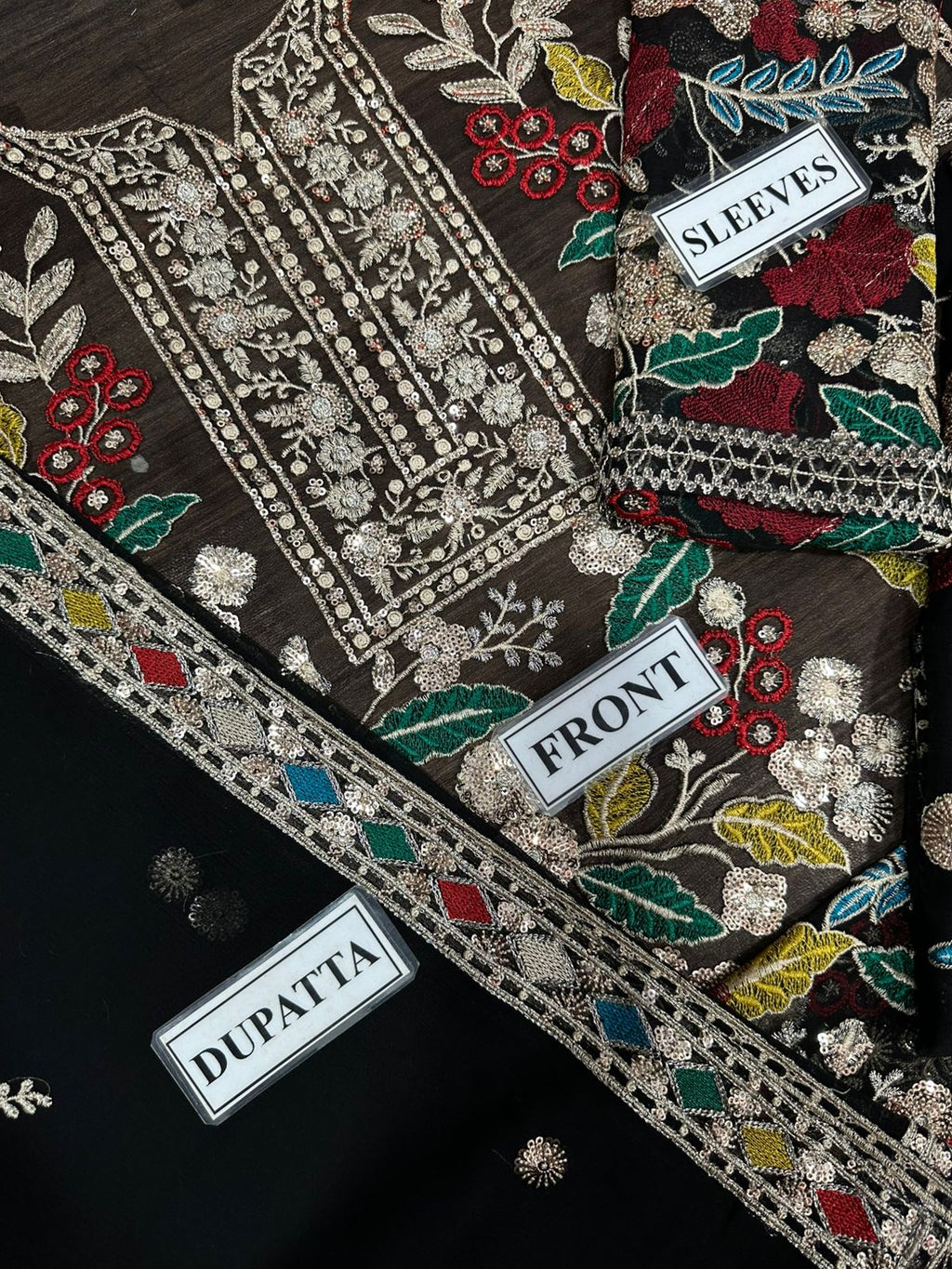 Luxury embroidered chiffon 3-piece unstitched suit with malai trouser and chiffon dupatta for women – festive collection Pakistan 2025