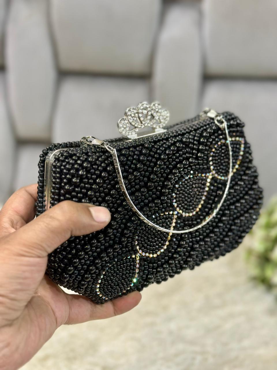 Elegant Pearl Embellished Fancy Hand Clutch