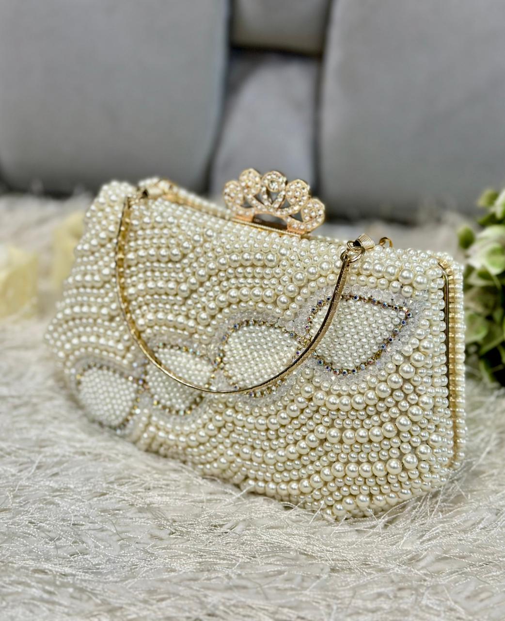 Elegant Pearl Embellished Fancy Hand Clutch